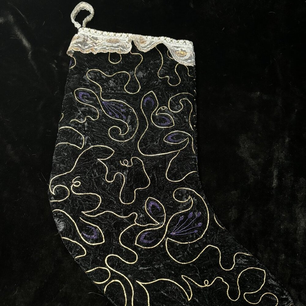 Abstract Unique One-of-a-kind Handmade Black Velvet Christmas Stocking